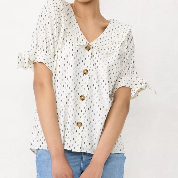 LC Lauren Conrad Tops - LC Lauren Conrad Peter-Pan Collar Ruffled Blouse